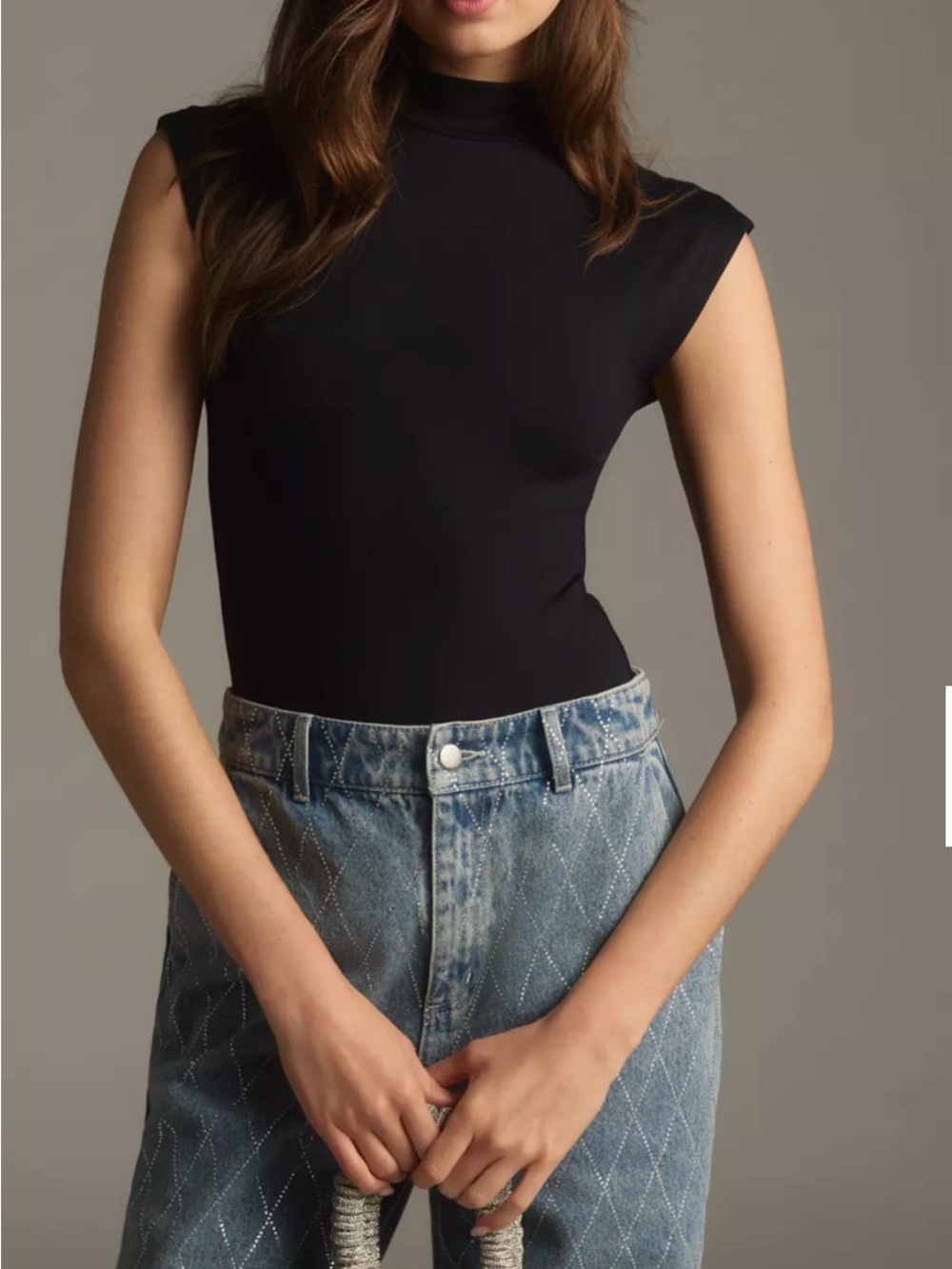 Maeve Black Sleeveless Mock Neck Bodysuit